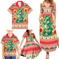 Wales Christmas Family Matching Summer Maxi Dress and Hawaiian Shirt Cute Green Welsh Dragon and Daffodils - Wonder Print Shop