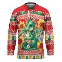 Wales Christmas Hockey Jersey Cute Green Welsh Dragon and Daffodils - Wonder Print Shop