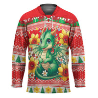 Wales Christmas Hockey Jersey Cute Green Welsh Dragon and Daffodils - Wonder Print Shop
