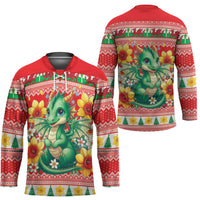 Wales Christmas Hockey Jersey Cute Green Welsh Dragon and Daffodils - Wonder Print Shop