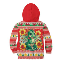 Wales Christmas Kid Hoodie Cute Green Welsh Dragon and Daffodils - Wonder Print Shop