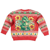 Wales Christmas Kid Ugly Christmas Sweater Cute Green Welsh Dragon and Daffodils - Wonder Print Shop