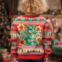 Wales Christmas Kid Ugly Christmas Sweater Cute Green Welsh Dragon and Daffodils - Wonder Print Shop
