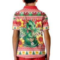 Wales Christmas Kid Polo Shirt Cute Green Welsh Dragon and Daffodils - Wonder Print Shop