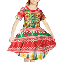 Wales Christmas Kid Short Sleeve Dress Cute Green Welsh Dragon and Daffodils - Wonder Print Shop