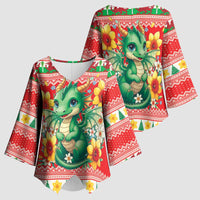 Wales Christmas Kimono Sleeve Blouse Cute Green Welsh Dragon and Daffodils - Wonder Print Shop