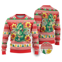 Wales Christmas Ugly Christmas Sweater Cute Green Welsh Dragon and Daffodils - Wonder Print Shop