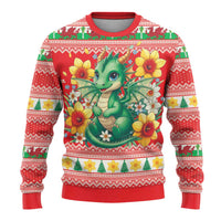 Wales Christmas Ugly Christmas Sweater Cute Green Welsh Dragon and Daffodils - Wonder Print Shop