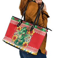 Wales Christmas Leather Tote Bag Cute Green Welsh Dragon and Daffodils - Wonder Print Shop