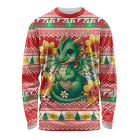 Wales Christmas Long Sleeve Shirt Cute Green Welsh Dragon and Daffodils - Wonder Print Shop