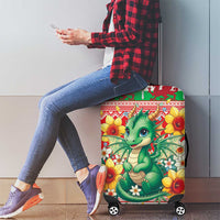 Wales Christmas Luggage Cover Cute Green Welsh Dragon and Daffodils - Wonder Print Shop