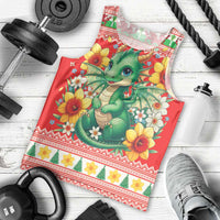 Wales Christmas Men Tank Top Cute Green Welsh Dragon and Daffodils - Wonder Print Shop