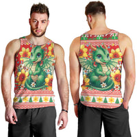 Wales Christmas Men Tank Top Cute Green Welsh Dragon and Daffodils - Wonder Print Shop