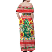 Wales Christmas Off Shoulder Maxi Dress Cute Green Welsh Dragon and Daffodils - Wonder Print Shop