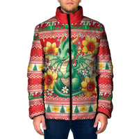 Wales Christmas Padded Jacket Cute Green Welsh Dragon and Daffodils - Wonder Print Shop