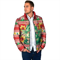 Wales Christmas Padded Jacket Cute Green Welsh Dragon and Daffodils - Wonder Print Shop