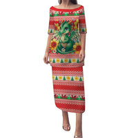 Wales Christmas Puletasi Cute Green Welsh Dragon and Daffodils - Wonder Print Shop