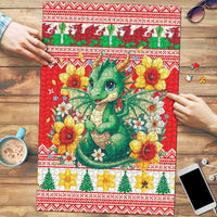Wales Christmas Puzzle Cute Green Welsh Dragon and Daffodils - Wonder Print Shop