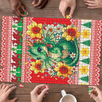 Wales Christmas Puzzle Cute Green Welsh Dragon and Daffodils - Wonder Print Shop