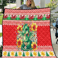 Wales Christmas Quilt Cute Green Welsh Dragon and Daffodils - Wonder Print Shop