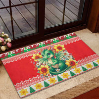 Wales Christmas Rubber Doormat Cute Green Welsh Dragon and Daffodils - Wonder Print Shop