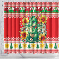 Wales Christmas Shower Curtain Cute Green Welsh Dragon and Daffodils - Wonder Print Shop