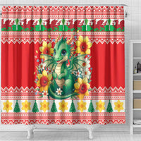 Wales Christmas Shower Curtain Cute Green Welsh Dragon and Daffodils - Wonder Print Shop