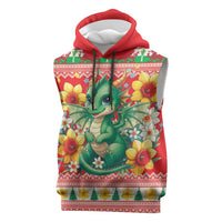 Wales Christmas Sleeveless Hoodie Cute Green Welsh Dragon and Daffodils - Wonder Print Shop