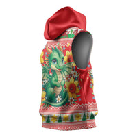 Wales Christmas Sleeveless Hoodie Cute Green Welsh Dragon and Daffodils - Wonder Print Shop