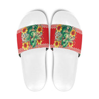 Wales Christmas Slide Sandals Cute Green Welsh Dragon and Daffodils - Wonder Print Shop