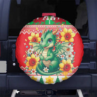 Wales Christmas Spare Tire Cover Cute Green Welsh Dragon and Daffodils - Wonder Print Shop