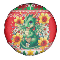 Wales Christmas Spare Tire Cover Cute Green Welsh Dragon and Daffodils - Wonder Print Shop