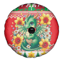 Wales Christmas Spare Tire Cover Cute Green Welsh Dragon and Daffodils - Wonder Print Shop