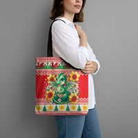 Wales Christmas Tote Bag Cute Green Welsh Dragon and Daffodils - Wonder Print Shop