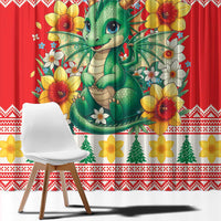 Wales Christmas Window Curtain Cute Green Welsh Dragon and Daffodils - Wonder Print Shop