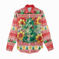 Wales Christmas Women Casual Shirt Cute Green Welsh Dragon and Daffodils - Wonder Print Shop