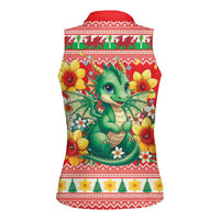 Wales Christmas Women Sleeveless Polo Shirt Cute Green Welsh Dragon and Daffodils - Wonder Print Shop