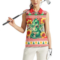 Wales Christmas Women Sleeveless Polo Shirt Cute Green Welsh Dragon and Daffodils - Wonder Print Shop