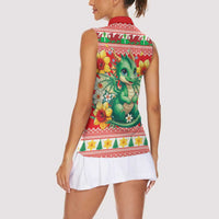 Wales Christmas Women Sleeveless Polo Shirt Cute Green Welsh Dragon and Daffodils - Wonder Print Shop