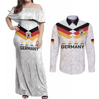 Custom World Football 2026 Germany Couples Matching Off Shoulder Maxi Dress and Long Sleeve Button Shirt Deutschland 4-Time Champions - Wonder Print Shop