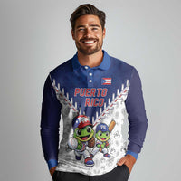Puerto Rico Baseball Custom Long Sleeve Polo Shirt Boricua Coquí Baseball Mascot