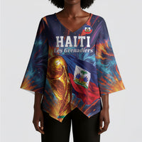Personalized World Football 2026 Afro Haiti Kimono Sleeve Blouse Les Grenadiers Trophy Flag Art