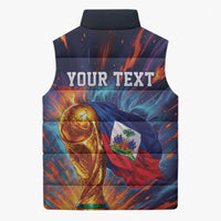 Personalized World Football 2026 Afro Haiti Sleeveless Puffer Jacket Les Grenadiers Trophy Flag Art