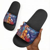 Personalized World Football 2026 Afro Haiti Slide Sandals Les Grenadiers Trophy Flag Art