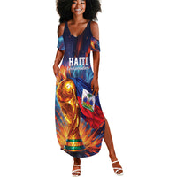 Personalized World Football 2026 Afro Haiti Summer Maxi Dress Les Grenadiers Trophy Flag Art