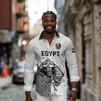 Custom World Football 2026 Egypt Long Sleeve Button Shirt Pharaohs Hieroglyphs Pride White Version