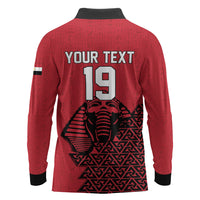 Custom World Football 2026 Egypt Long Sleeve Polo Shirt Pharaohs Hieroglyphs Pride Red Version