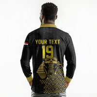 Custom World Football 2026 Egypt Long Sleeve Polo Shirt Pharaohs Hieroglyphs Pride Black Version