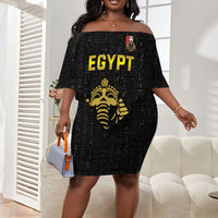 Custom World Football 2026 Egypt Off Shoulder Short Dress Pharaohs Hieroglyphs Pride Black Version