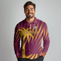 Custom West Indies Cricket Long Sleeve Polo Shirt Palm Tree Sunburst Glory